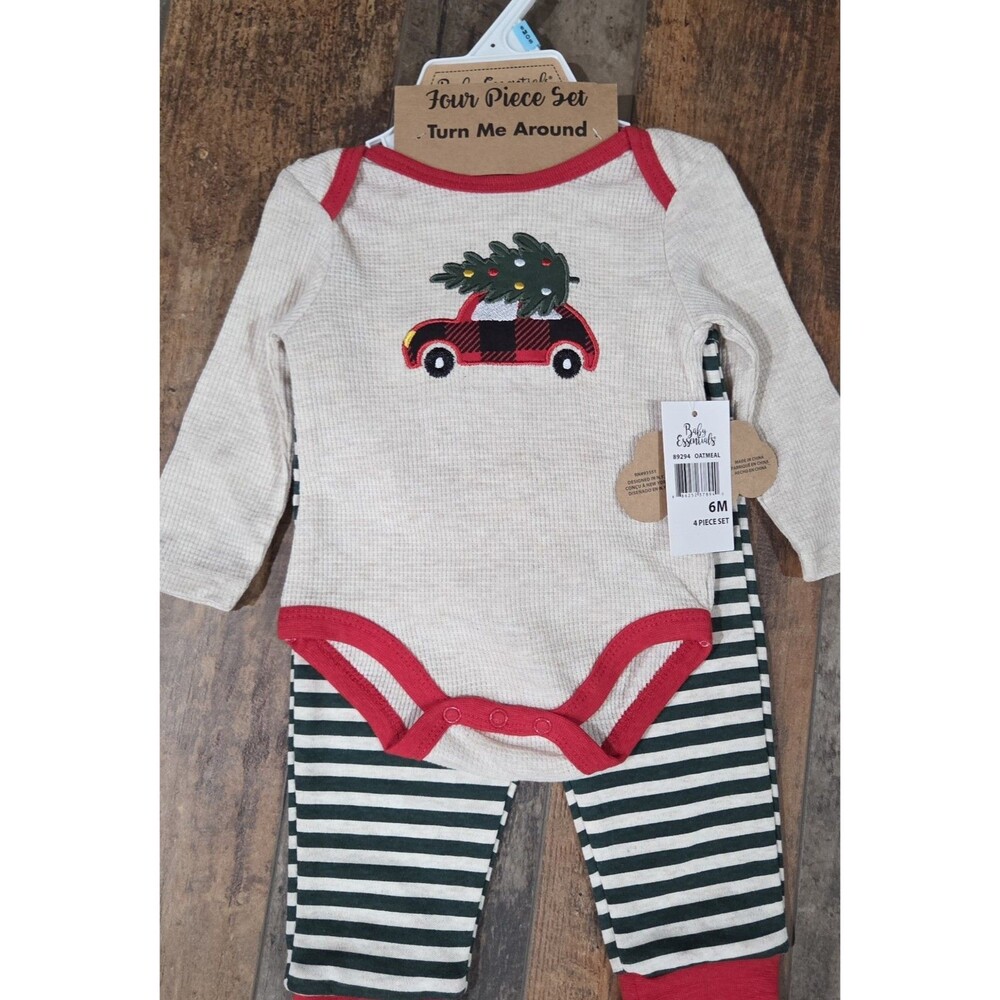 Baby Boy Christmas Truck Outfit, 4-Piece Set 6 Months Long Sleeve Pants B9